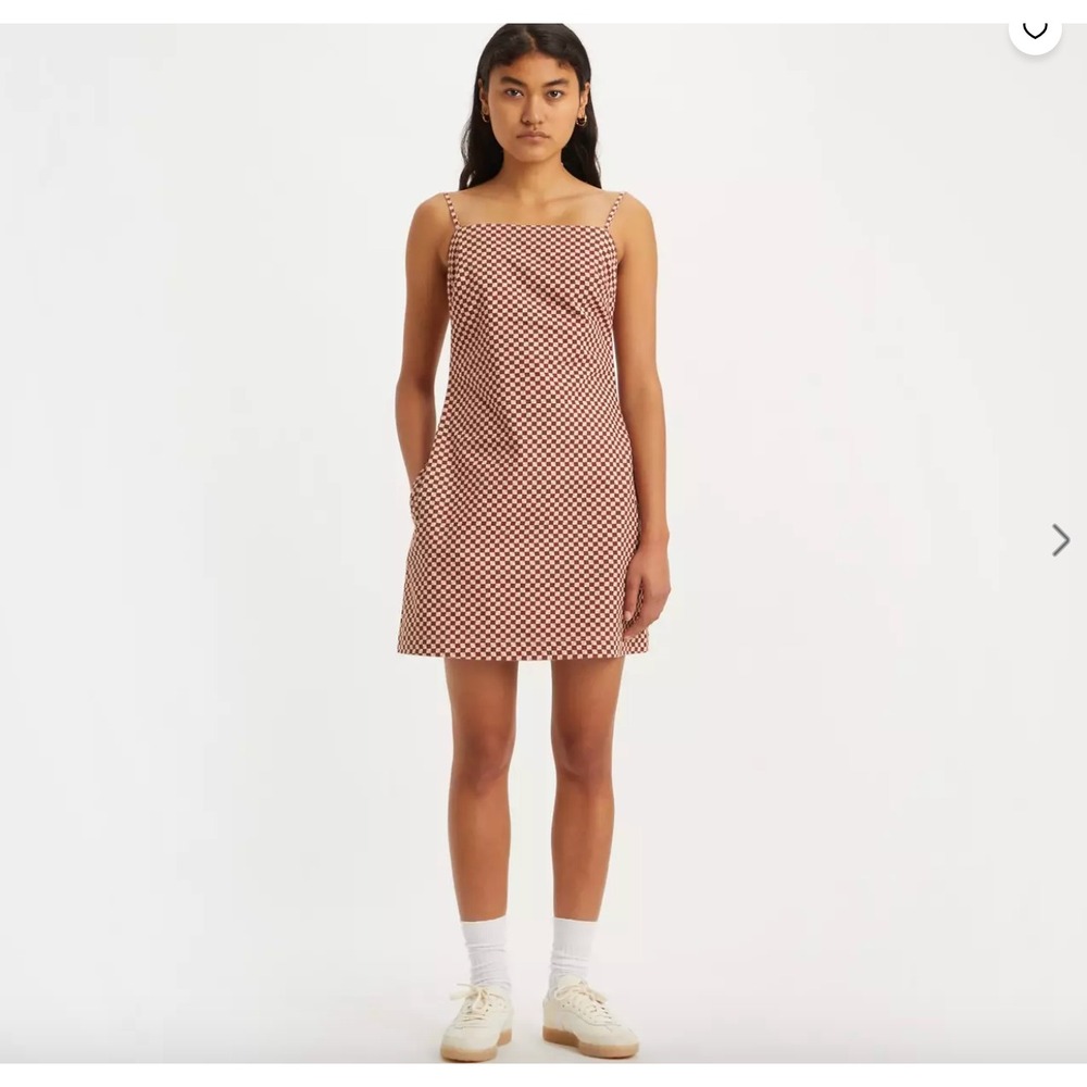 Levi's‎ Danny Cotton Checker-Print Mini Dress in the Geo Cherry Mahogany Medium
